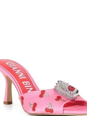 NEW Gianni Bini Popz Two Cherry Soda Rhinestone Embellished Dress Slide Sandals